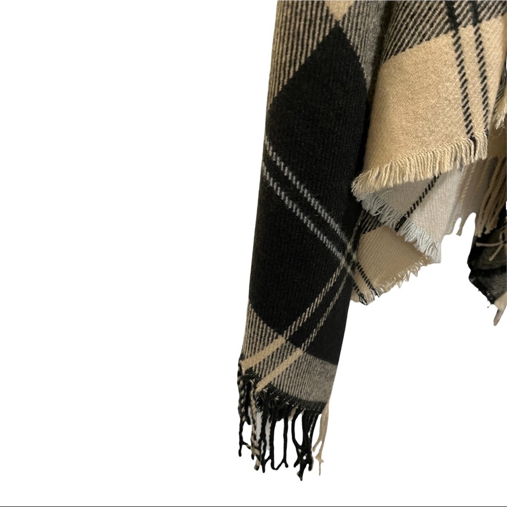 LILDY PLAID BEIGE AND BLACK FRINGED OPEN FRONT WATERFALL CARDIGAN VEST SZ L/XL - Picture 11 of 11
